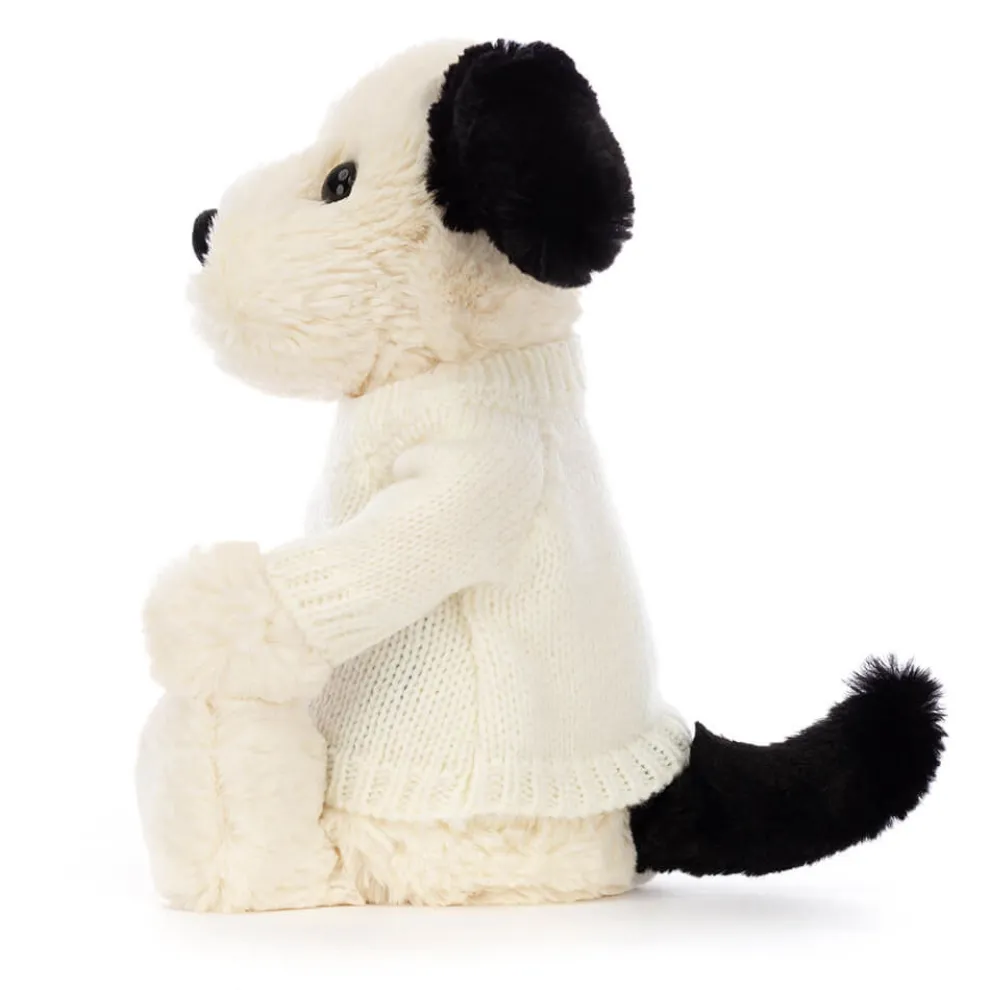 Bashful Black & Cream Puppy with Personalised Cream Jumper