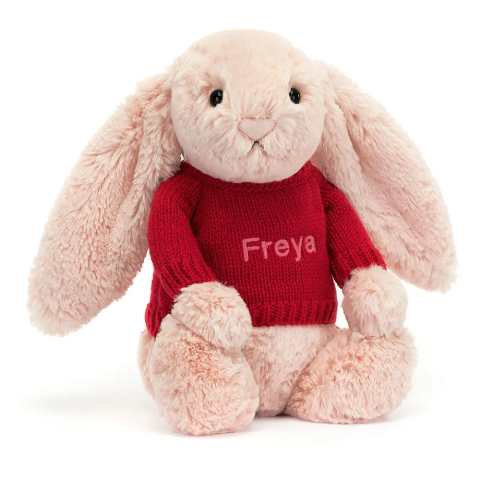 Bashful Blush Bunny with Personalised Red Jumper