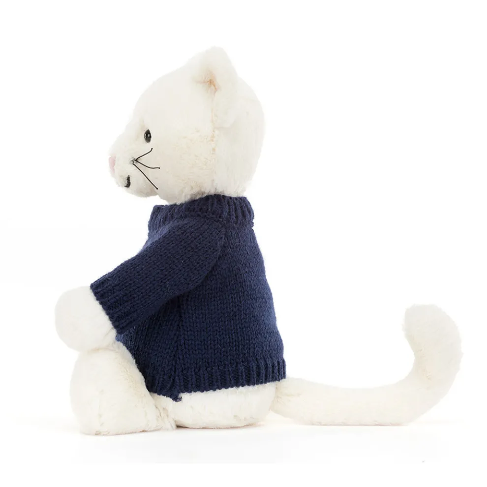 Bashful Cream Kitten with Personalised Navy Jumper