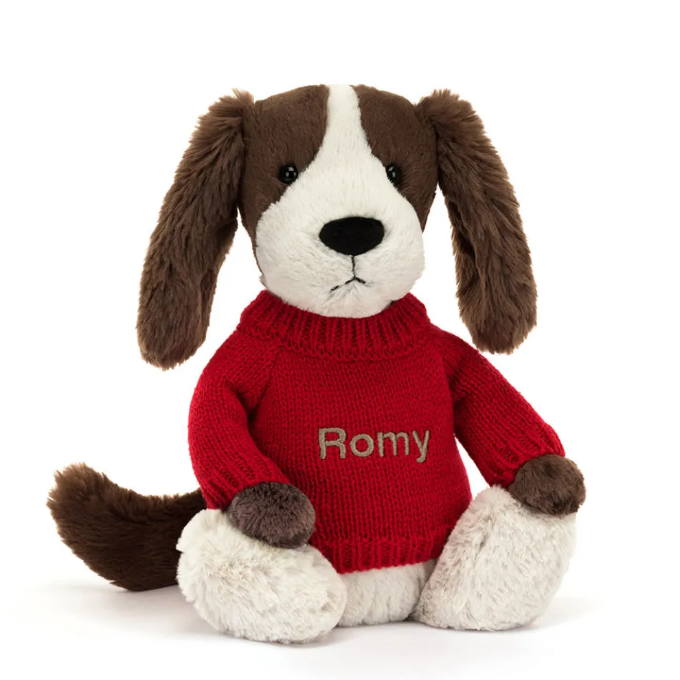Bashful Fudge Puppy with Personalised Red Jumper