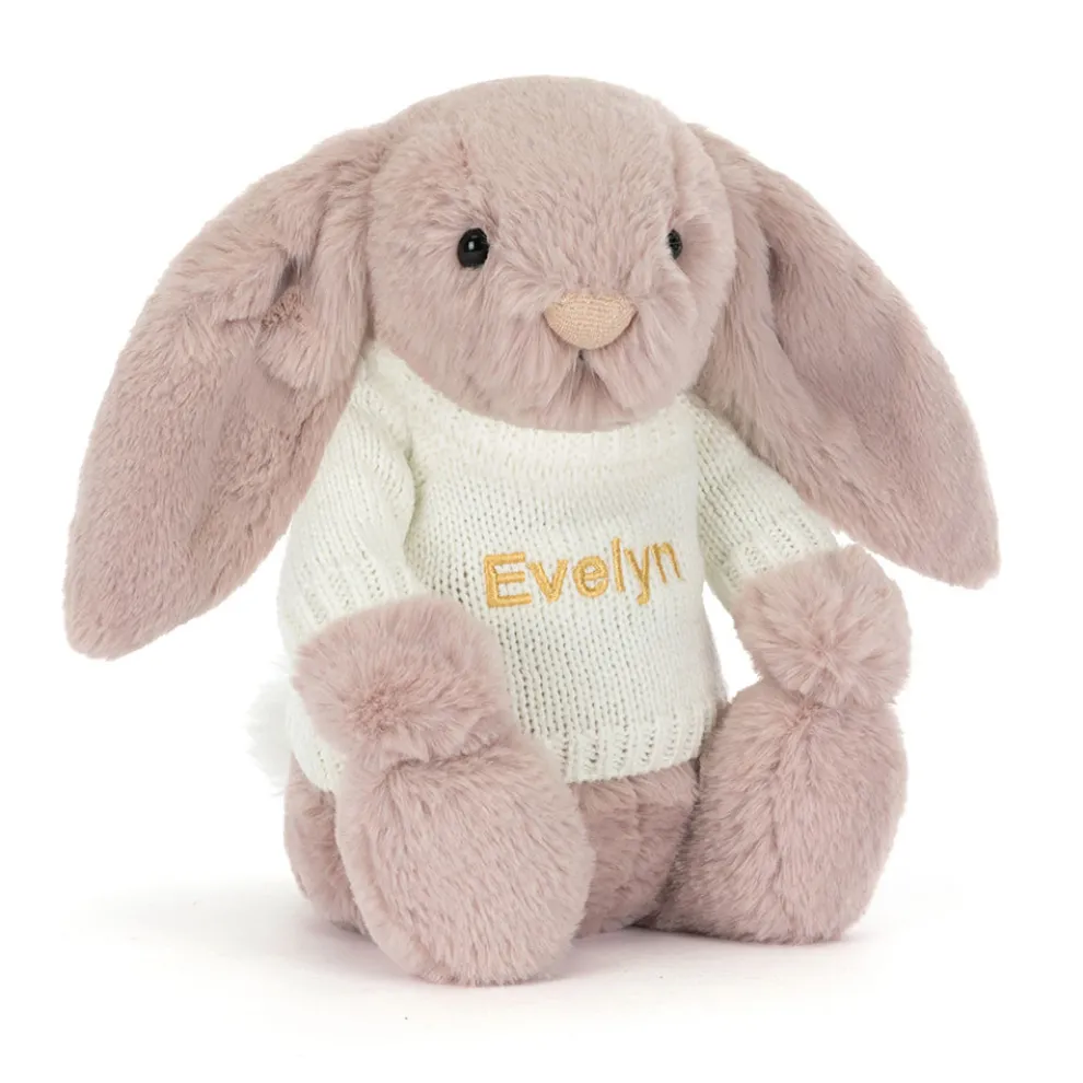 Bashful Luxe Bunny Rosa with Personalised Cream Jumper