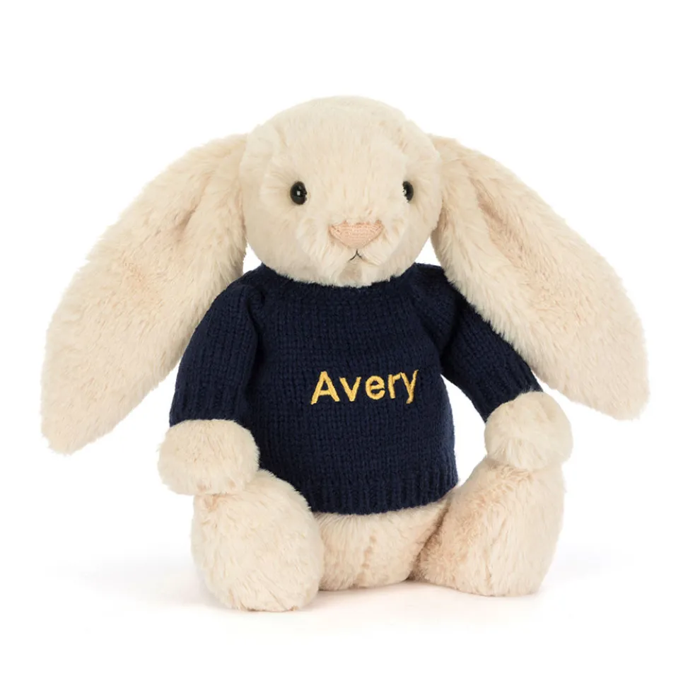 Bashful Luxe Bunny Willow with Personalised Navy Jumper