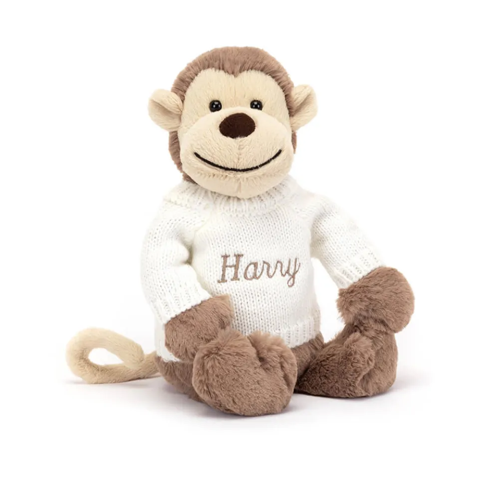 Bashful Monkey with Personalised Cream Jumper