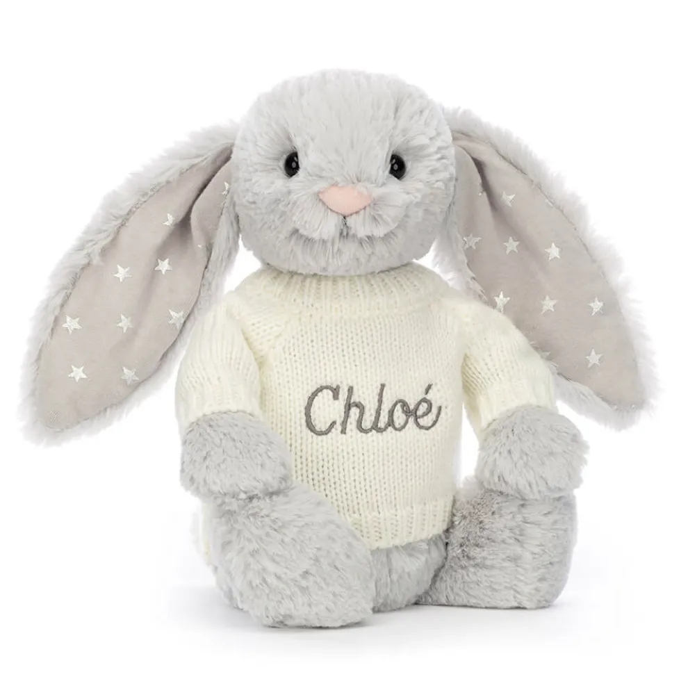 Bashful Shimmer Bunny with Personalised Cream Jumper