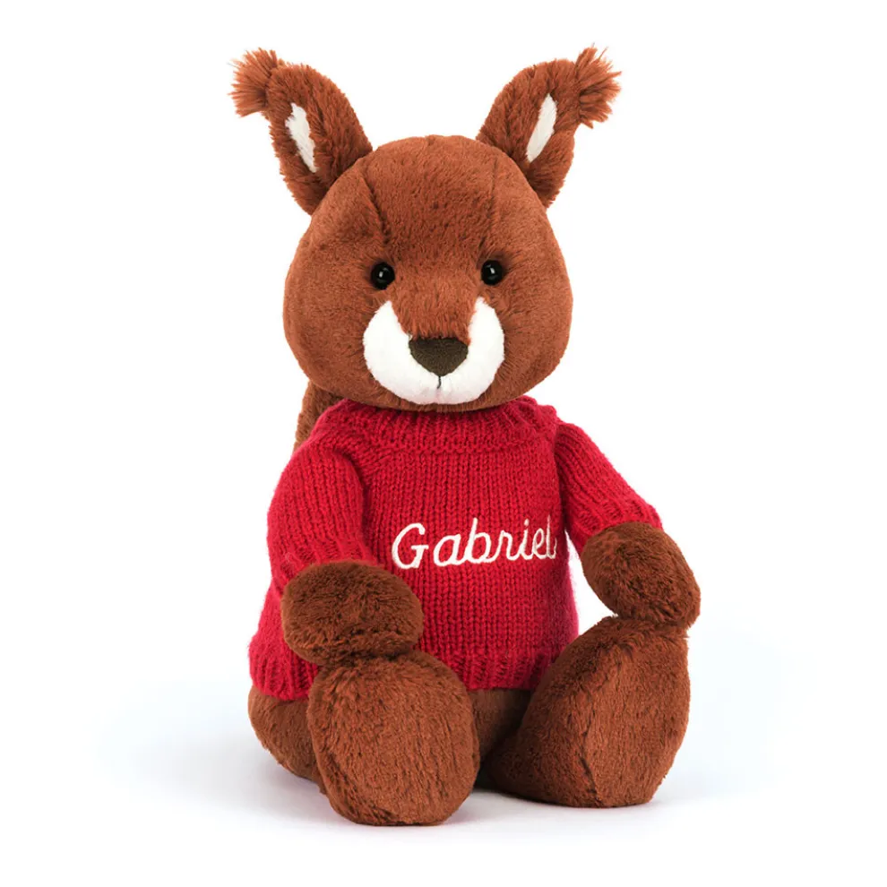 Bashful Squirrel with Personalised Red Jumper